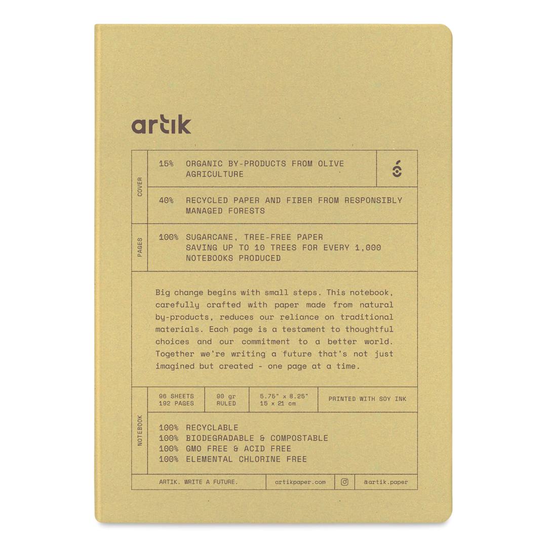 Open in modal - Artik Hardcover Notebook - Olive, 5-3/4" x 8-1/4", Ruled, front
