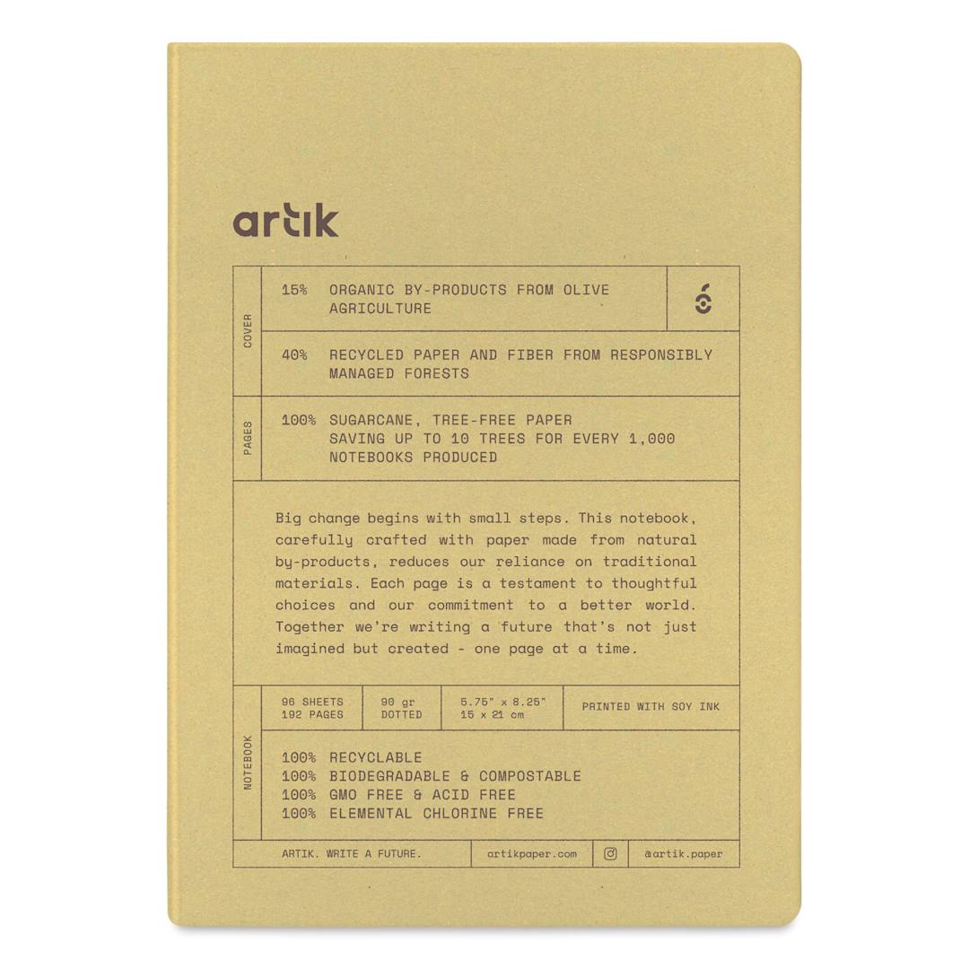 Open in modal - Artik Hardcover Notebook - Olive, 5-3/4" x 8-1/4", Dot Grid, front