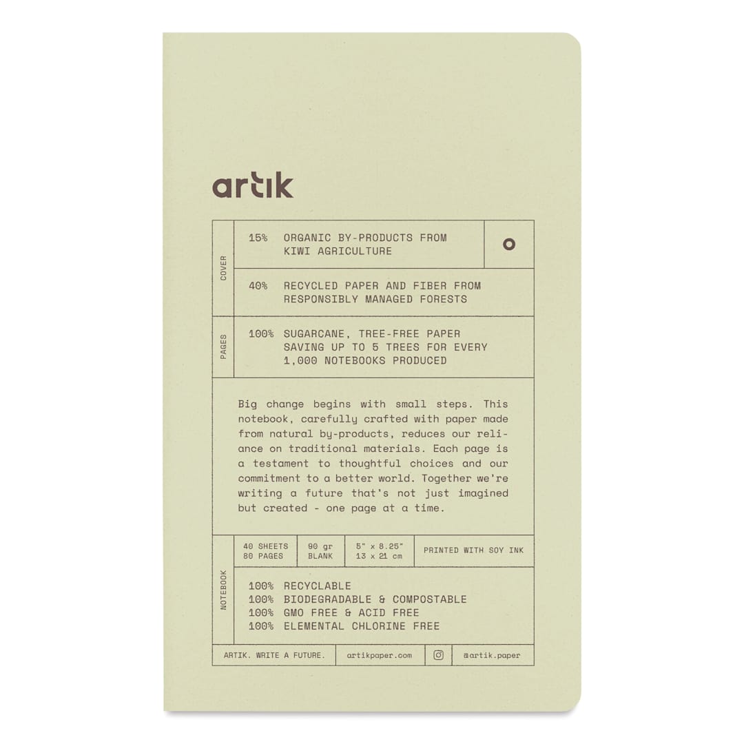 Open in modal - Artik Singer Sewn Notebook - Kiwi, 5" x 8-1/4", Blank, Pkg of 2, front cover