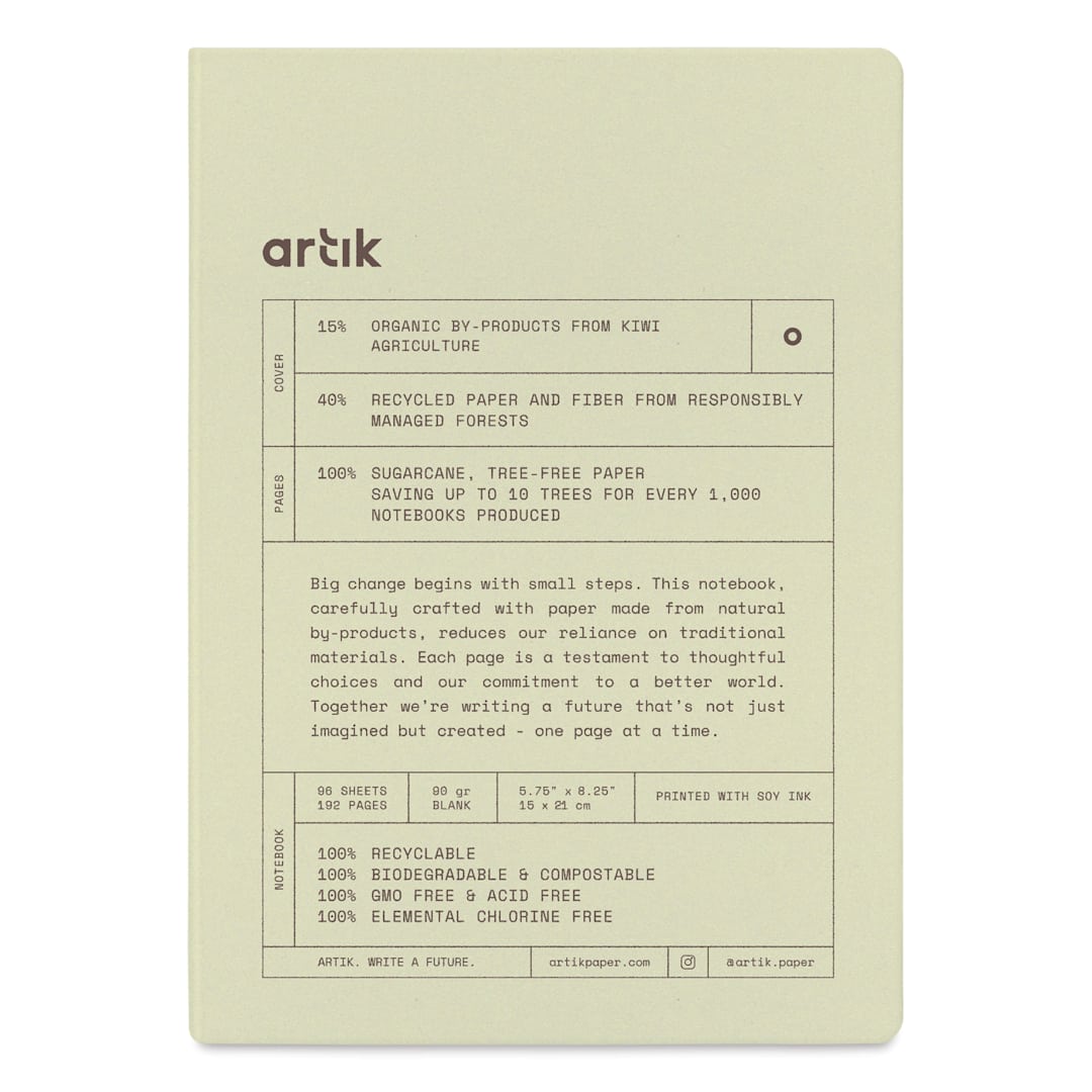 Open in modal - Artik Hardcover Notebook - Kiwi, 5-3/4" x 8-1/4", Blank, front