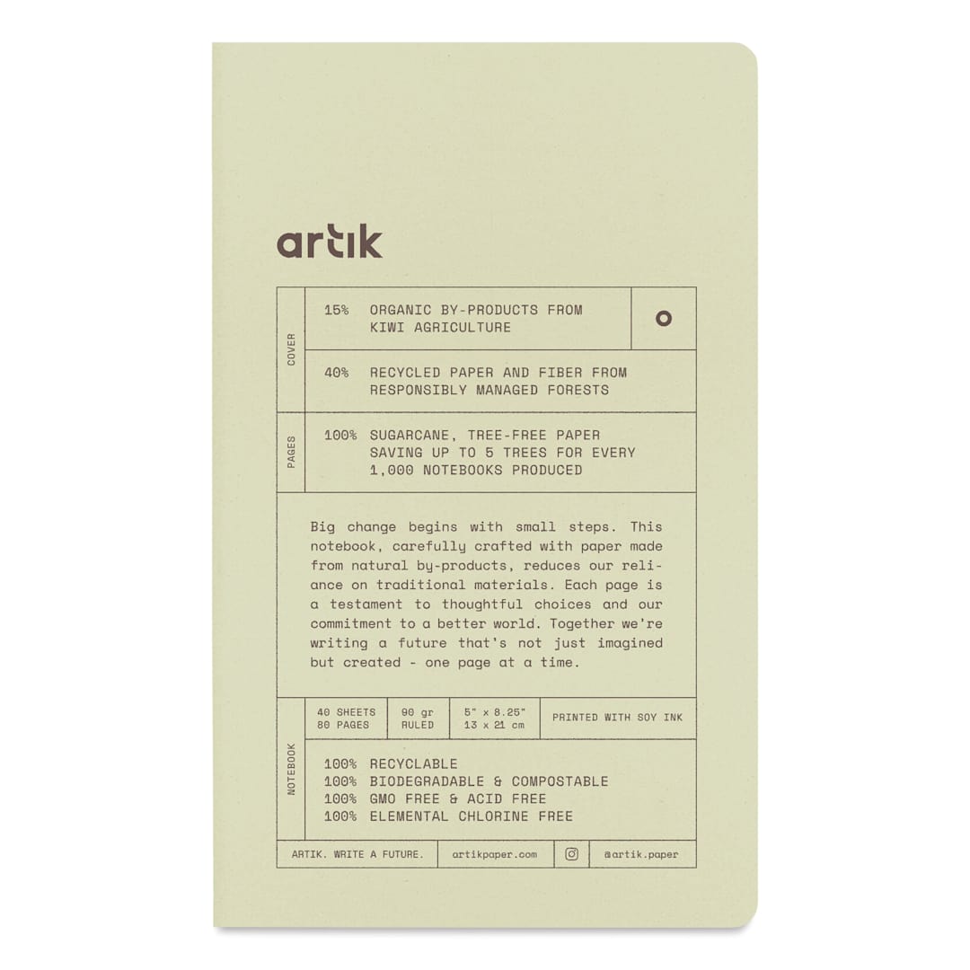 Open in modal - Artik Singer Sewn Notebook - Kiwi, 5" x 8-1/4", Ruled, Pkg of 2, front cover