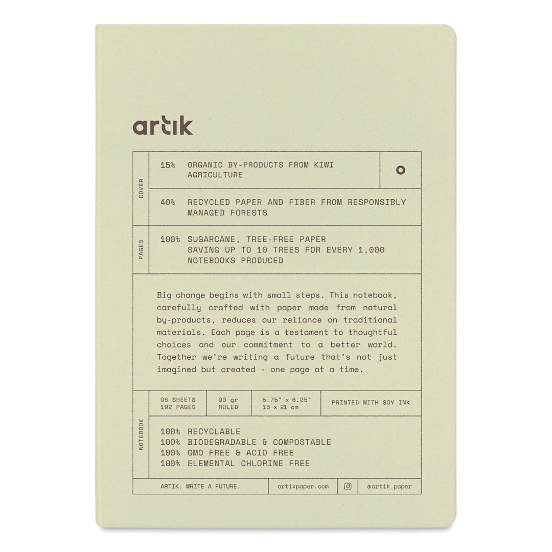 Open in modal - Artik Hardcover Notebook - Kiwi, 5-3/4" x 8-1/4", Ruled, front