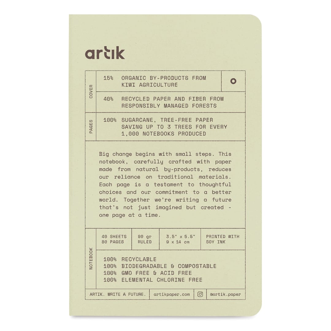 Open in modal - Artik Singer Sewn Notebook - Kiwi, 3-1/2" x 5-1/2", Ruled, Pkg of 3, front cover