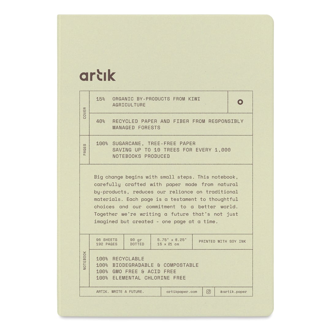Open in modal - Artik Hardcover Notebook - Kiwi, 5-3/4" x 8-1/4", Dot Grid, front