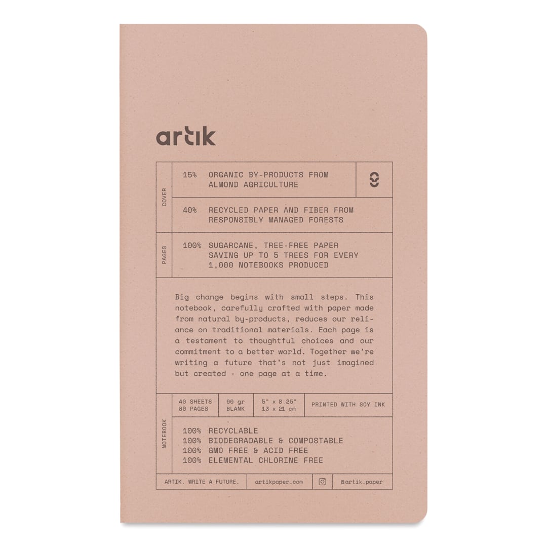Open in modal - Artik Singer Sewn Notebook - Almond, 5" x 8-1/4", Blank, Pkg of 2, front cover