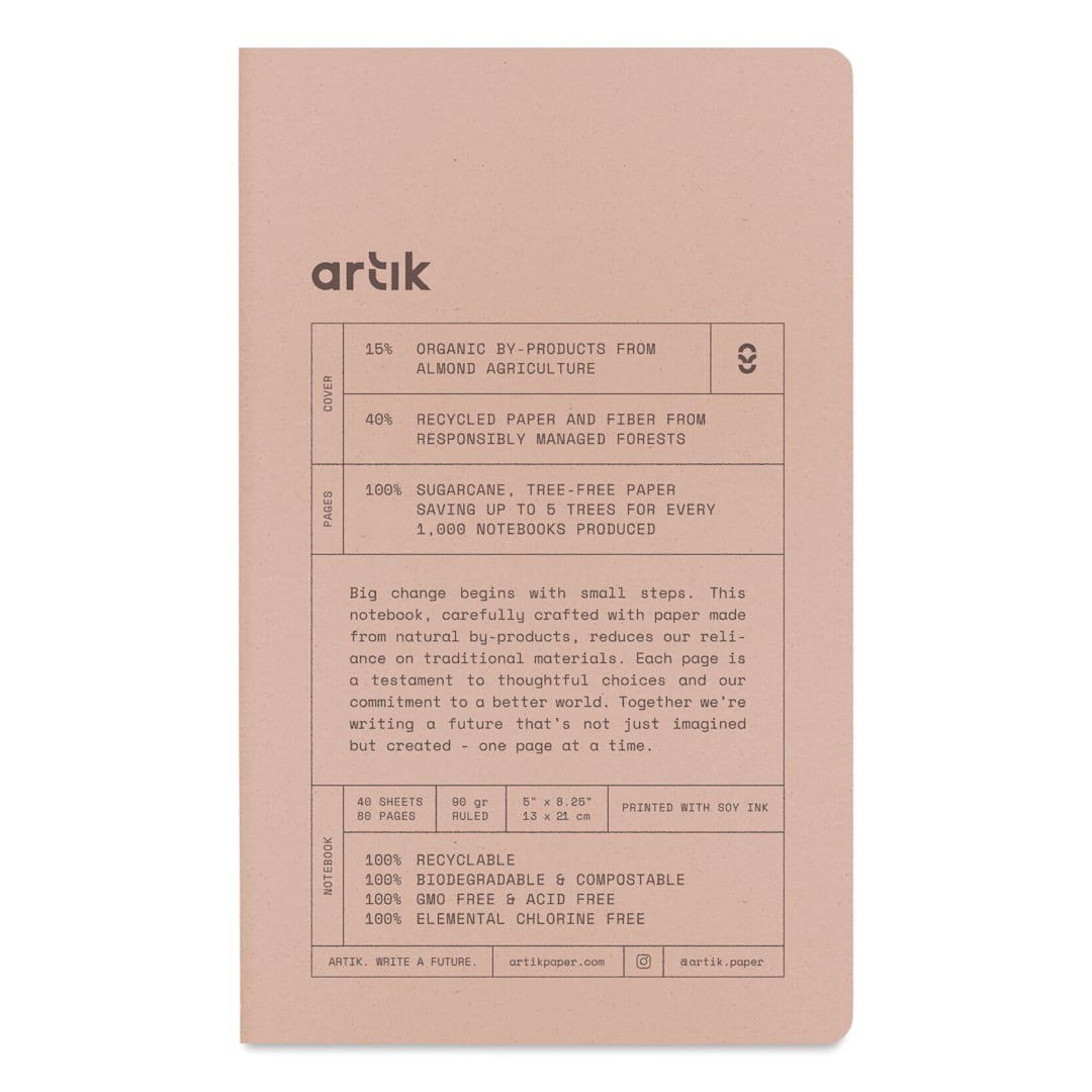 Open in modal - Artik Singer Sewn Notebook - Almond, 5" x 8-1/4", Ruled, Pkg of 2, front cover