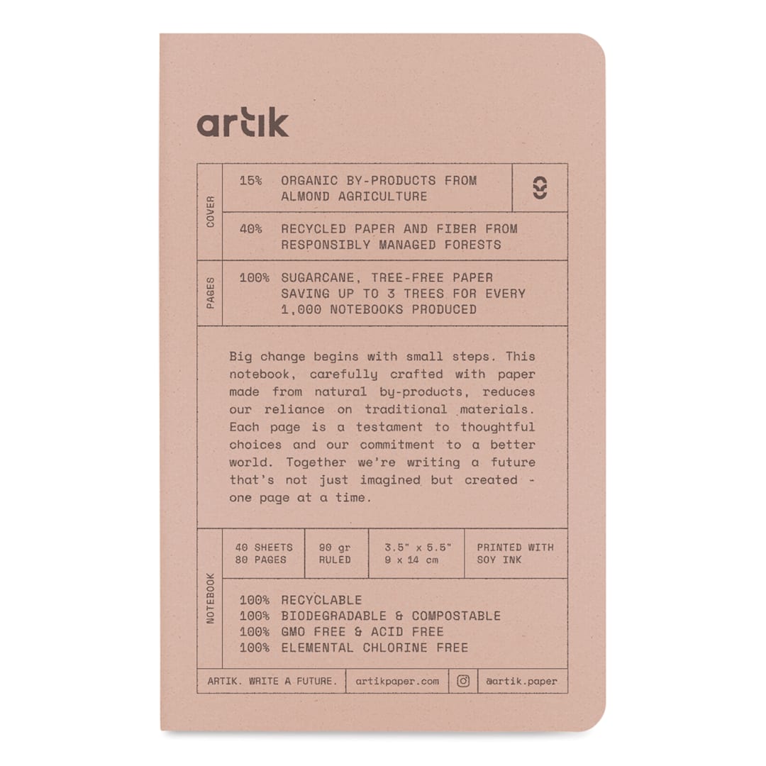 Open in modal - Artik Singer Sewn Notebook - Almond, 3-1/2" x 5-1/2", Ruled, Pkg of 3, front cover