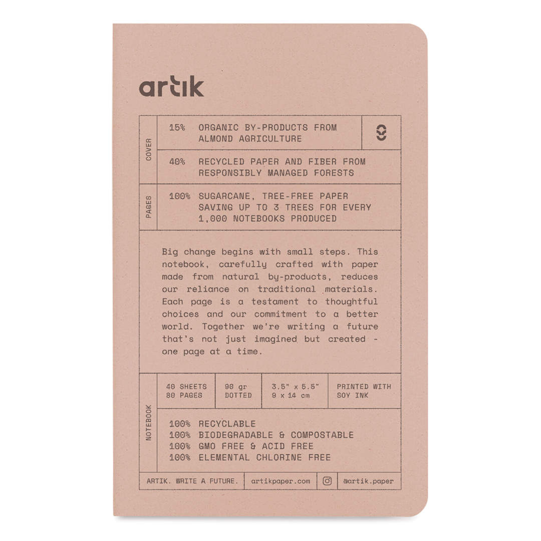 Open in modal - Artik Singer Sewn Notebook - Almond, 3-1/2" x 5-1/2", Dot Grid, Pkg of 3, front cover