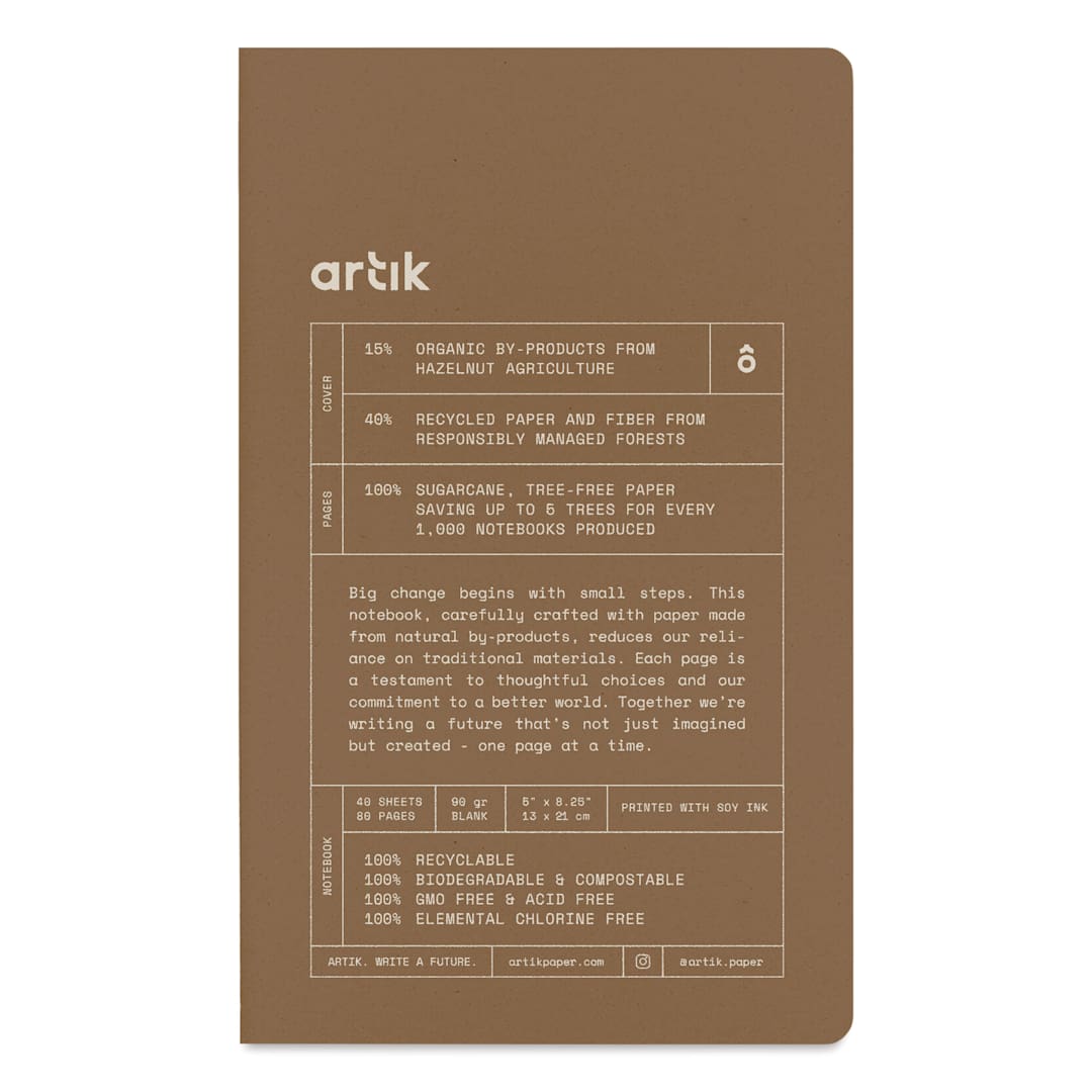 Open in modal - Artik Singer Sewn Notebook - Hazelnut, 5" x 8-1/4", Blank, Pkg of 2, front cover