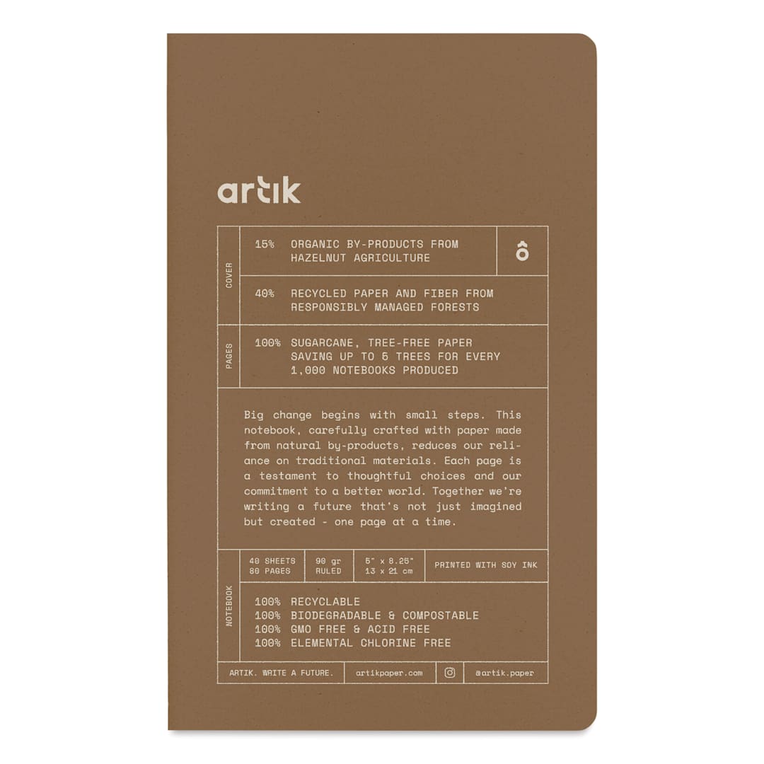 Open in modal - Artik Singer Sewn Notebook - Hazelnut, 5" x 8-1/4", Ruled, Pkg of 2, front cover
