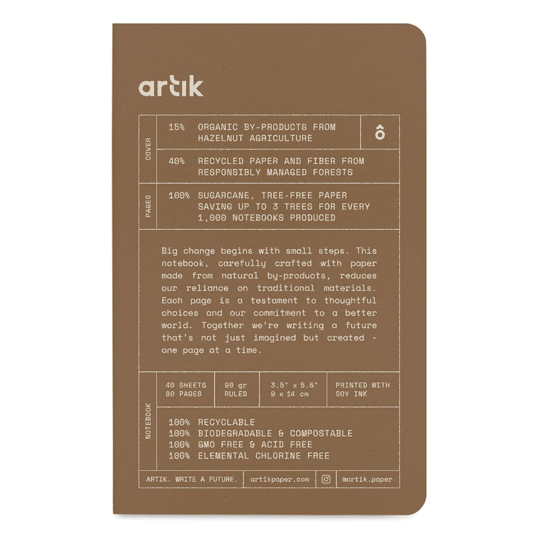 Open in modal - Artik Singer Sewn Notebook - Hazelnut, 3-1/2" x 5-1/2", Ruled, Pkg of 3, front cover