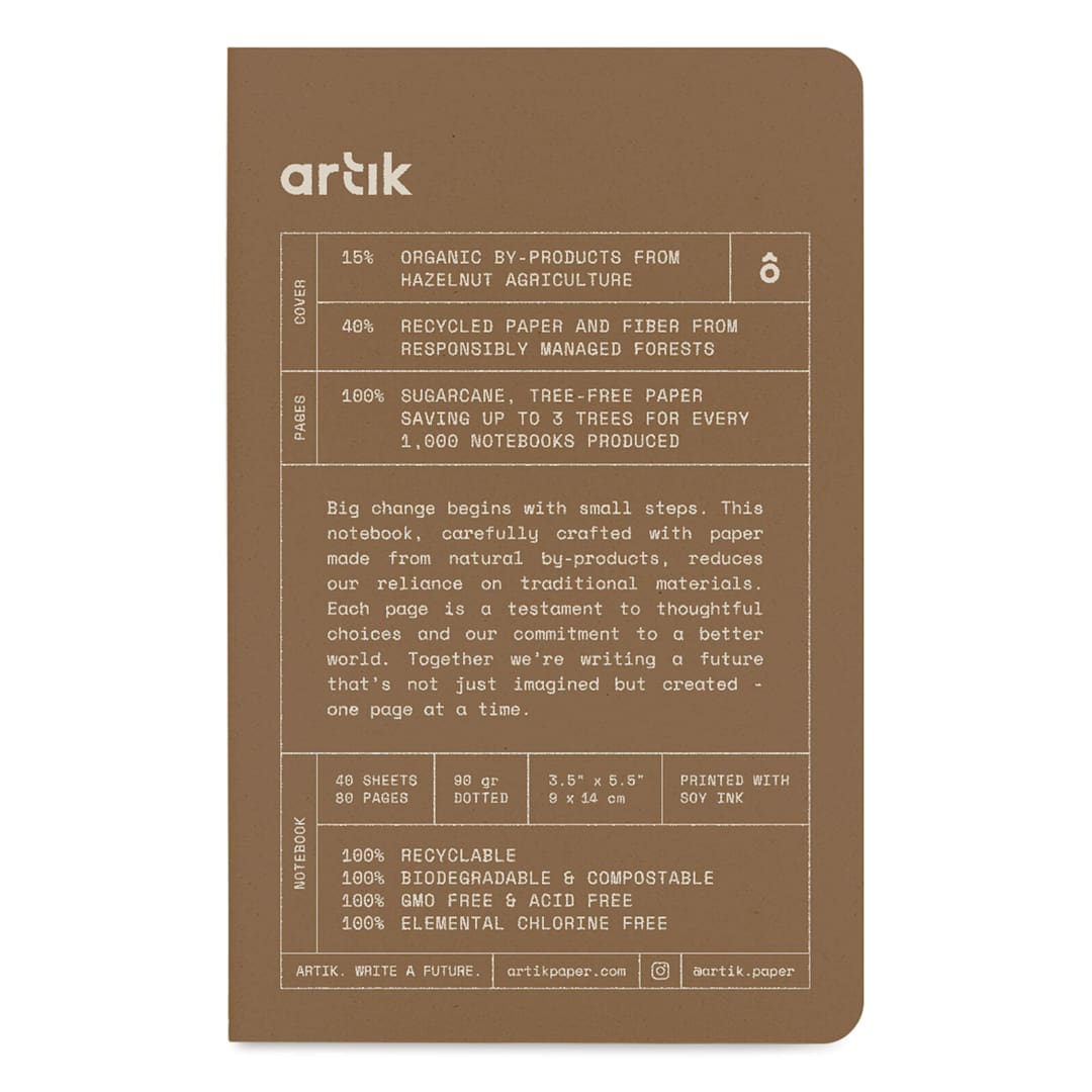 Open in modal - Artik Singer Sewn Notebook - Hazelnut, 3-1/2" x 5-1/2", Dot Grid, Pkg of 3, front cover