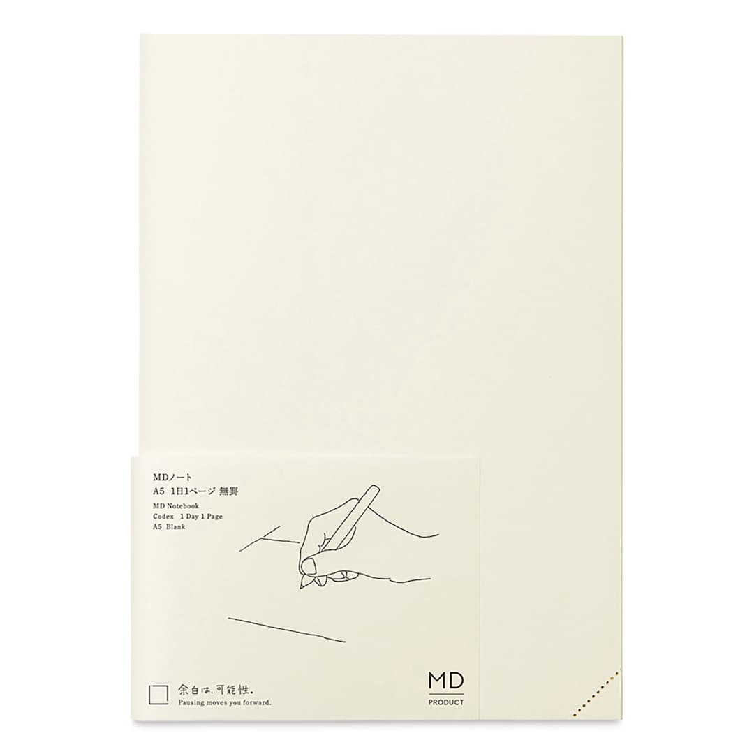 Open in modal - Midori MD Notebook Journal Codex 1 Day 1 Page - A5, Blank, White, front cover