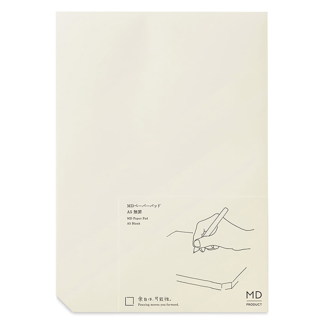 Open in modal - Midori MD Paper Pad - A5, Blank, White, 90 Sheets, front