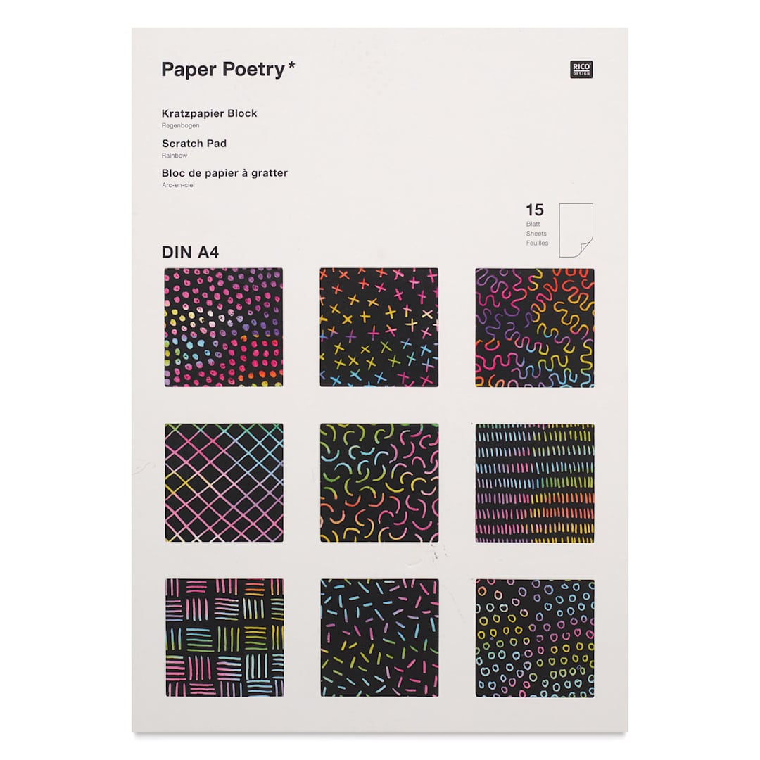 Open in modal - Rico Design Paper Poetry Scratch Paper Pads - Rainbow, A4, Set of 15 Sheets - front of packaging