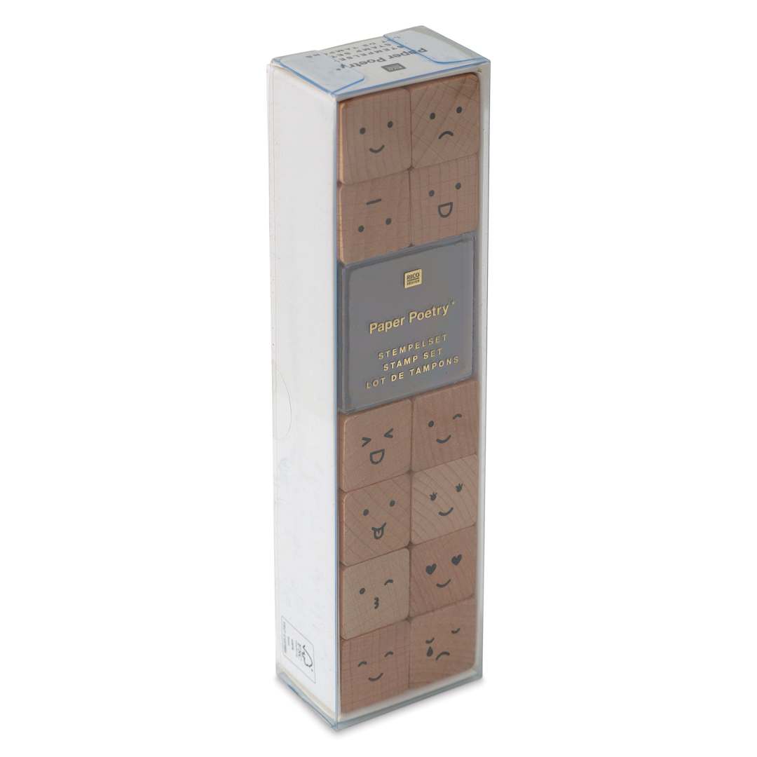 Open in modal - Rico Design Paper Poetry Stamp Set - Set of 13, Smile front of packaging, angled