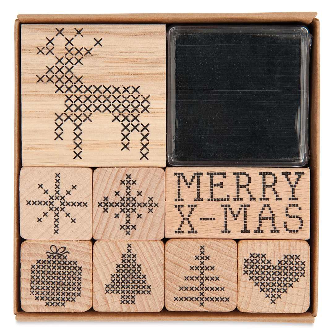 Open in modal - Rico Design Paper Poetry Stamp Set - Set of 8, Holiday Cross-Stitch front of packaging