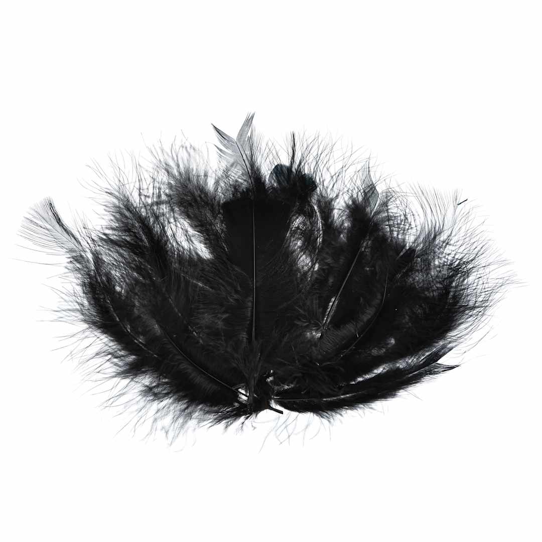 Open in modal - John Bead Marabou Feathers - Pkg of 18, Black - out of packaging