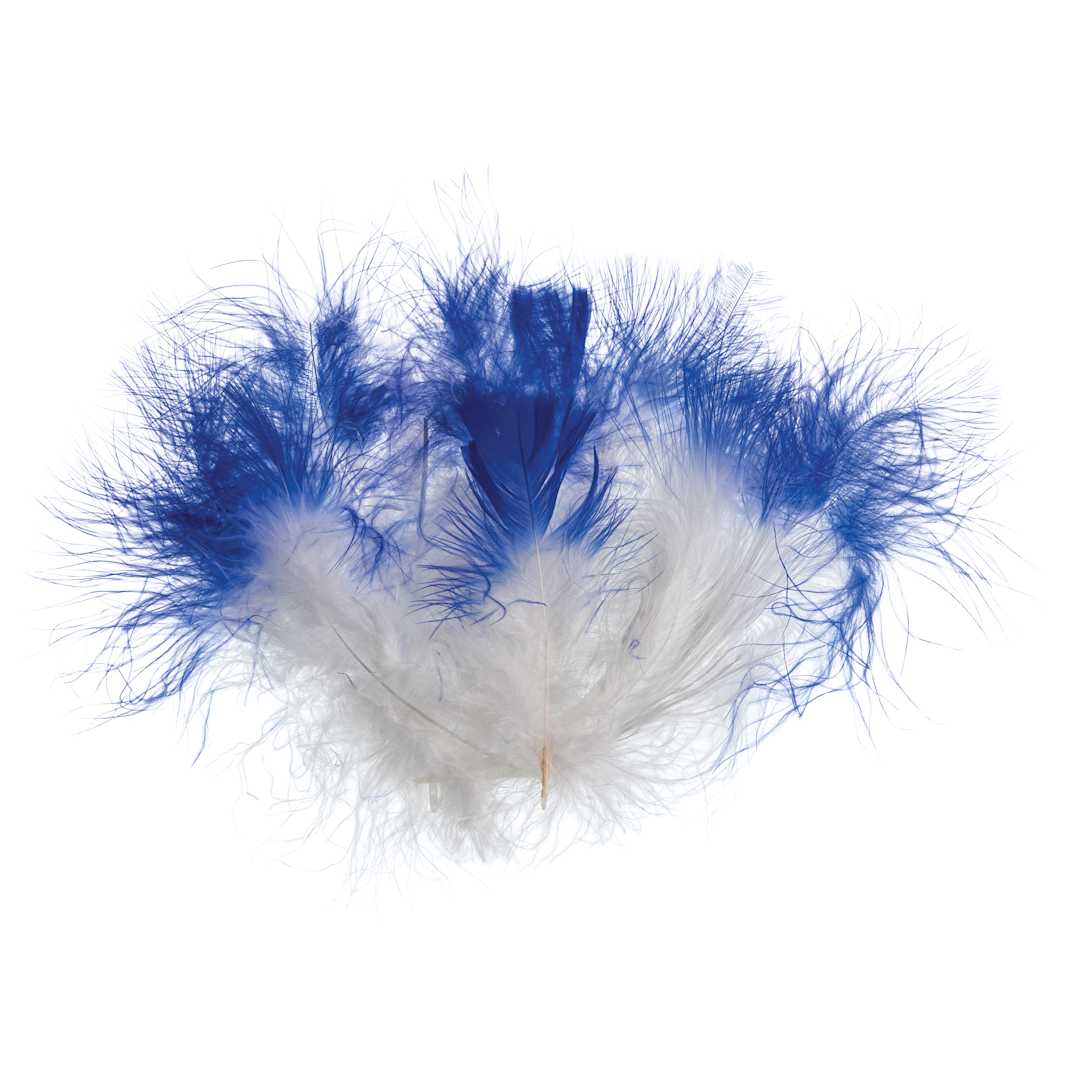 Open in modal - John Bead Marabou Feathers - 18 g, White and Royal Blue - out of packaging