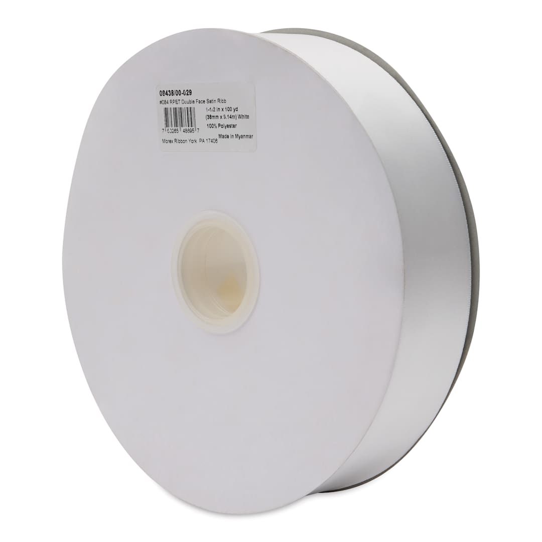 Open in modal - Morex Recycled Double Faced Satin Ribbon - White, 1-1/2" x 100 yd, at an angle