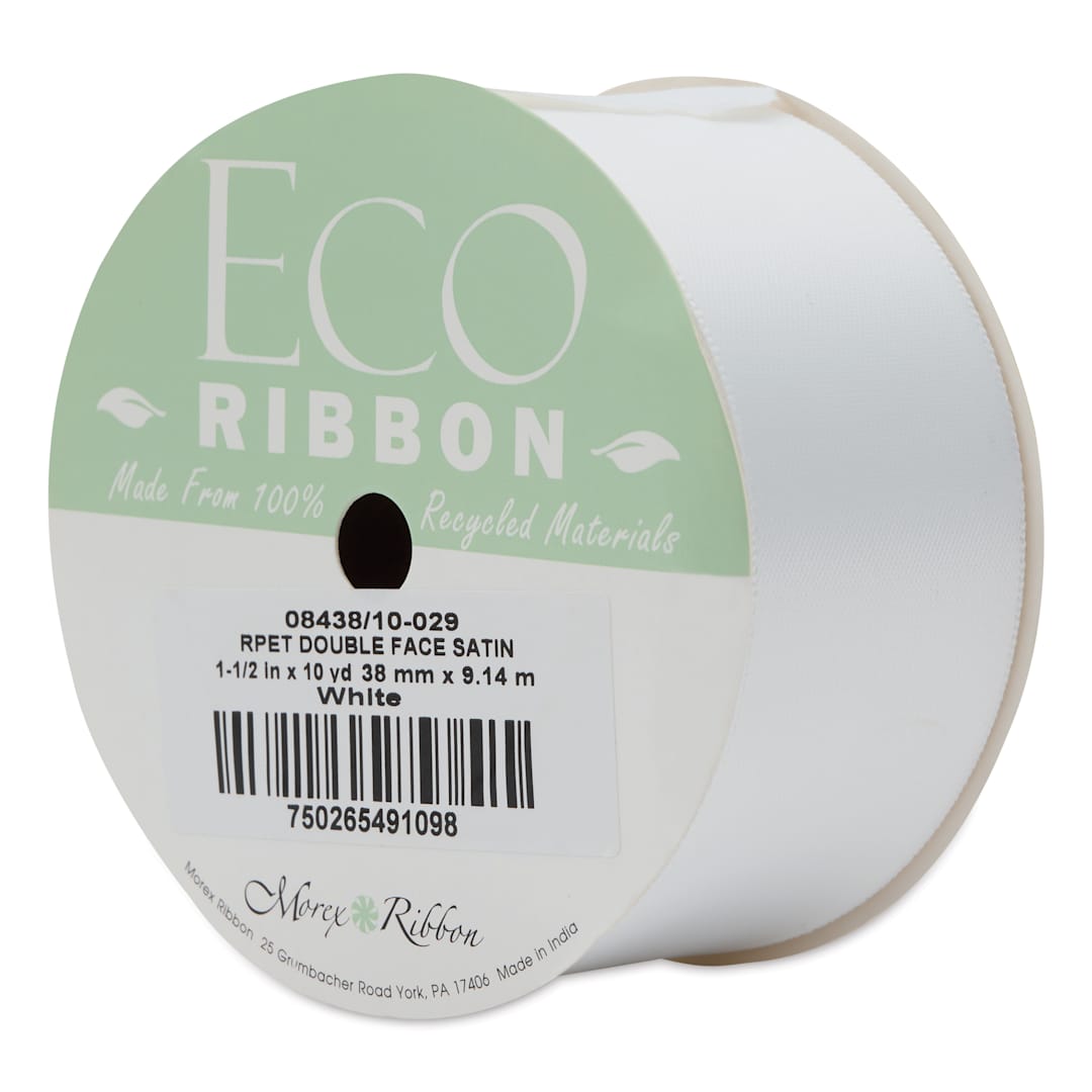 Open in modal - Morex Recycled Double Faced Satin Ribbon - White, 1-1/2" x 10 yd, at an angle