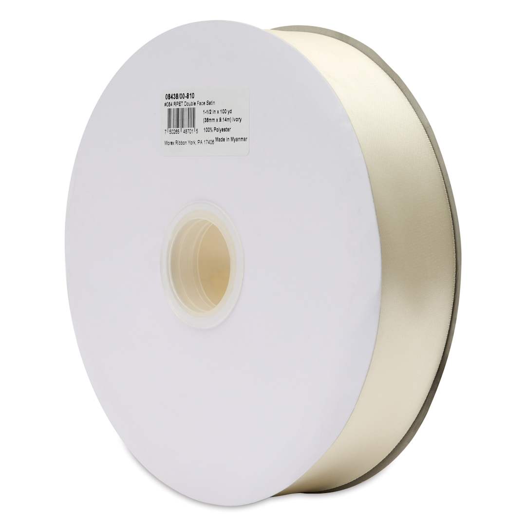Open in modal - Morex Recycled Double Faced Satin Ribbon - Ivory, 1-1/2" x 100 yd, at an angle