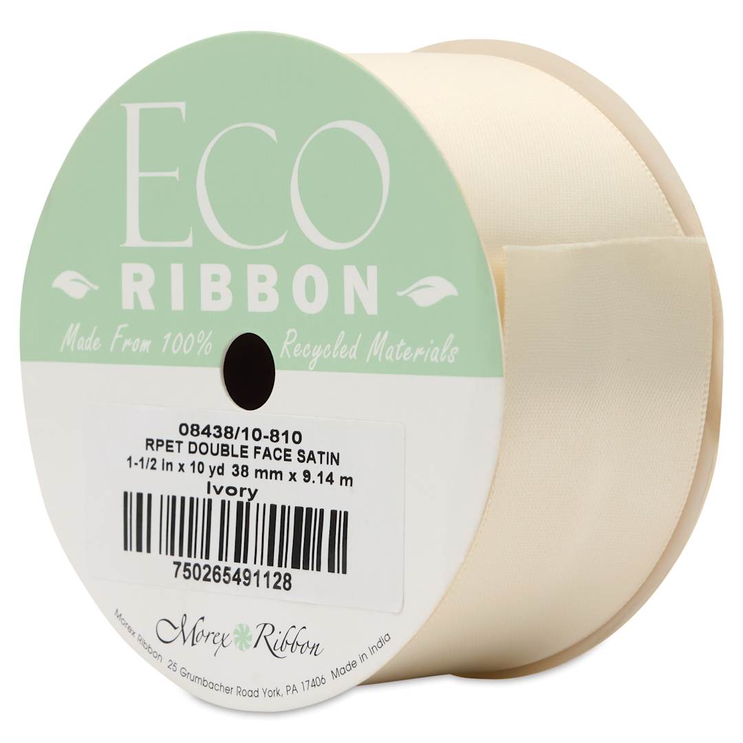 Open in modal - Morex Recycled Double Faced Satin Ribbon - Ivory, 1-1/2" x 10 yd, at an angle