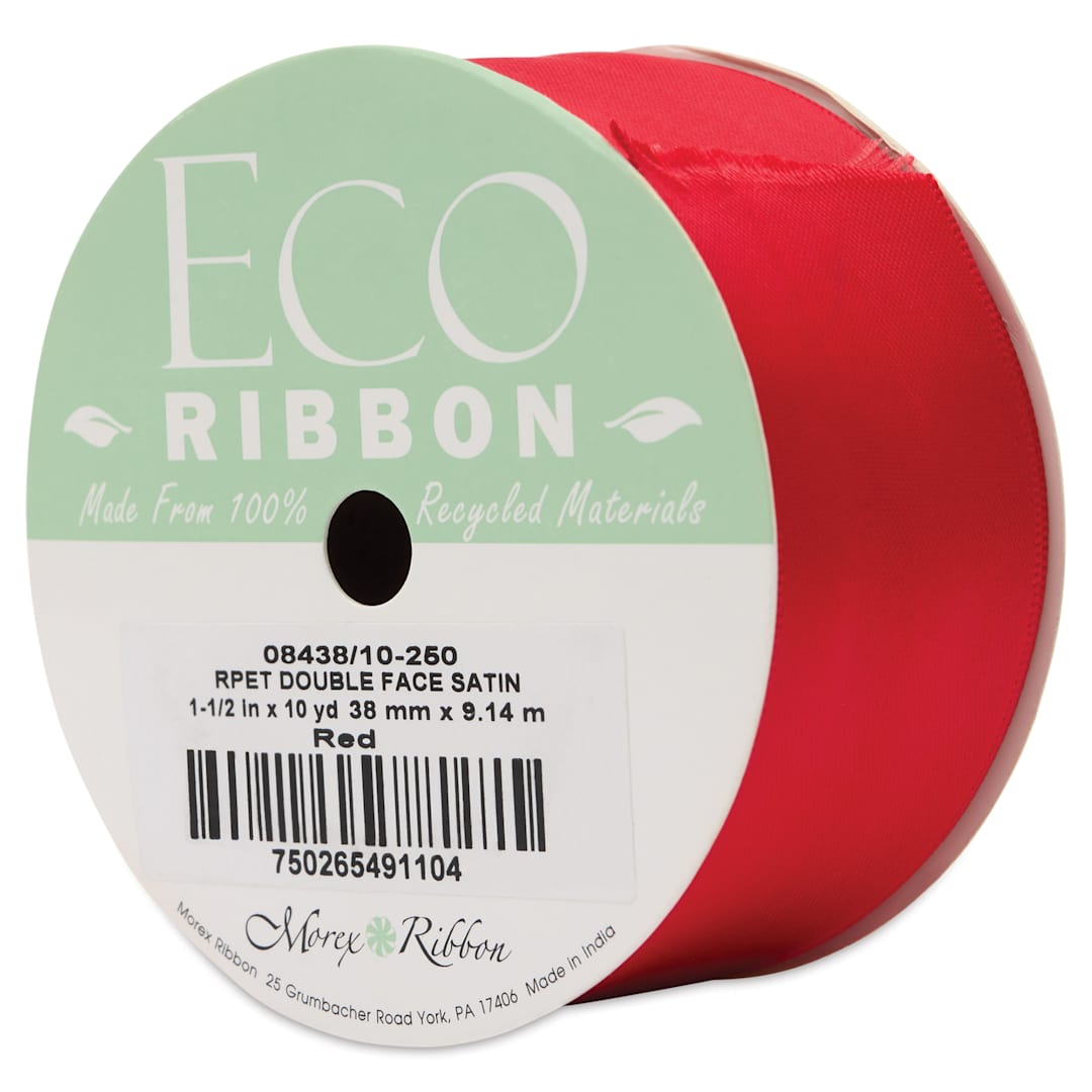 Open in modal - Morex Recycled Double Faced Satin Ribbon - Red, 1-1/2" x 10 yd, at an angle