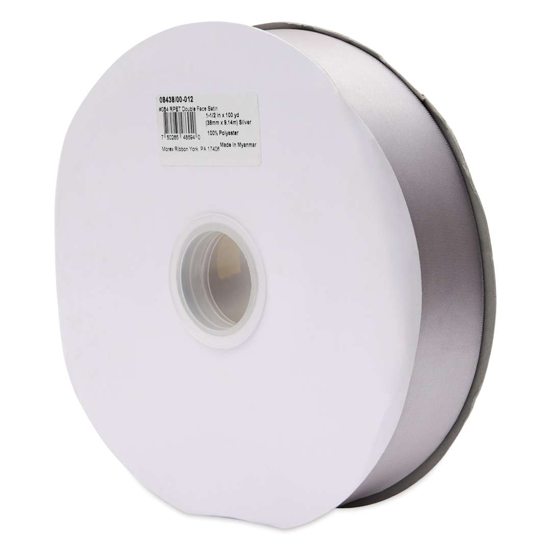 Open in modal - Morex Recycled Double Faced Satin Ribbon - Silver, 1-1/2" x 100 yd, at an angle