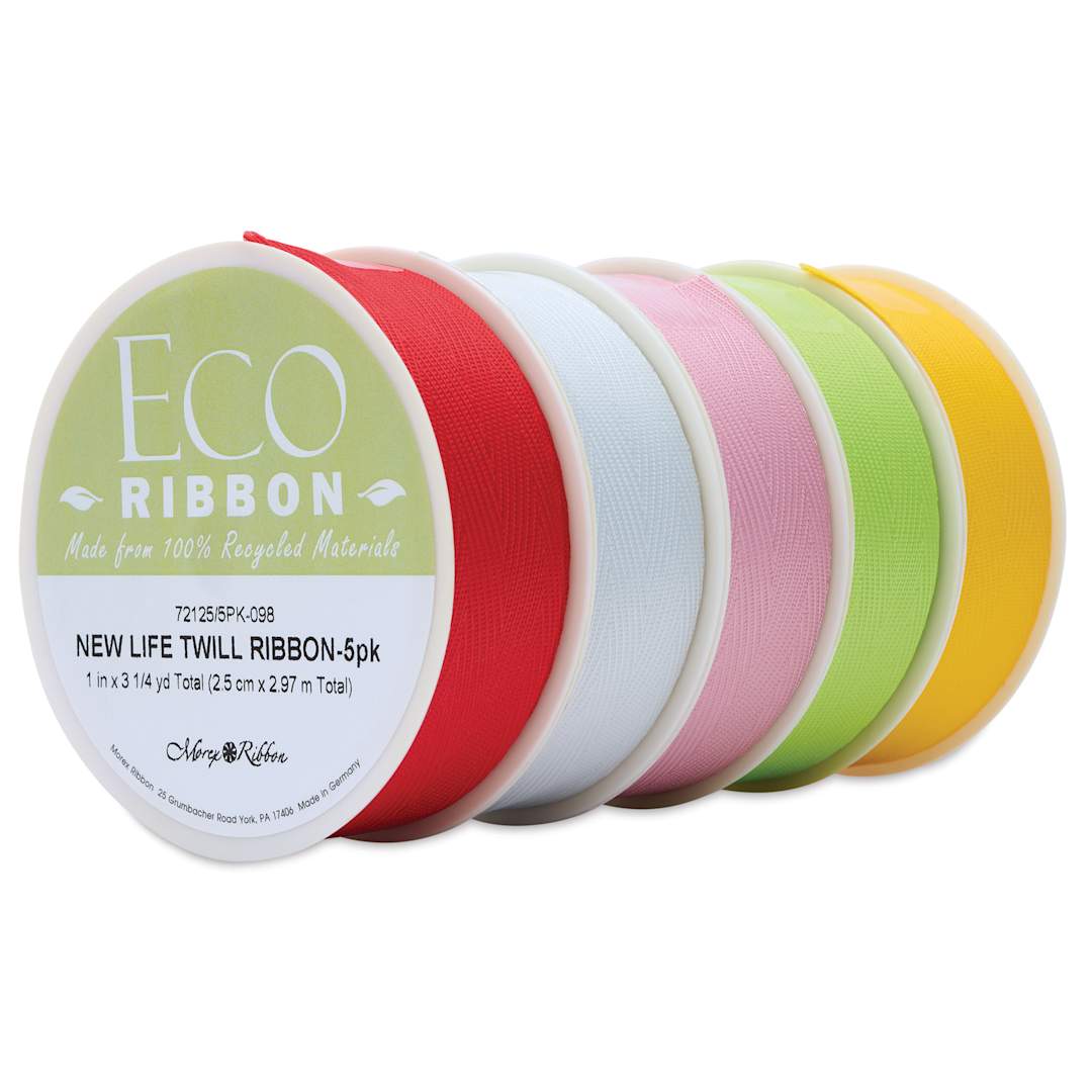 Open in modal - Morex New Life Twill Ribbon - Bright, 1" x 3.25 yd, Pkg of 5, at an angle