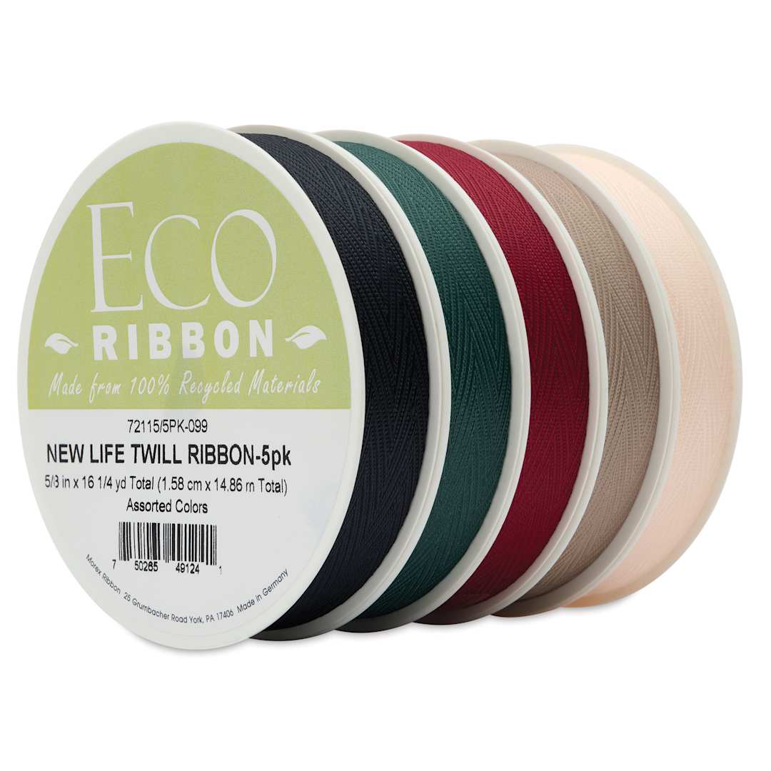 Open in modal - Morex New Life Twill Ribbon - Dark, 5/8" x 3.25 yd, Pkg of 5, at an angle