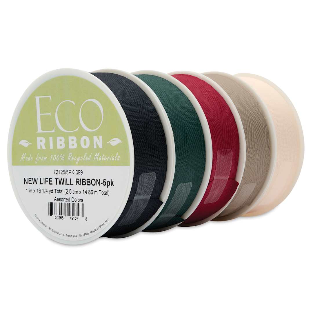 Open in modal - Morex New Life Twill Ribbon - Dark, 1" x 3.25 yd, Pkg of 5, at an angle