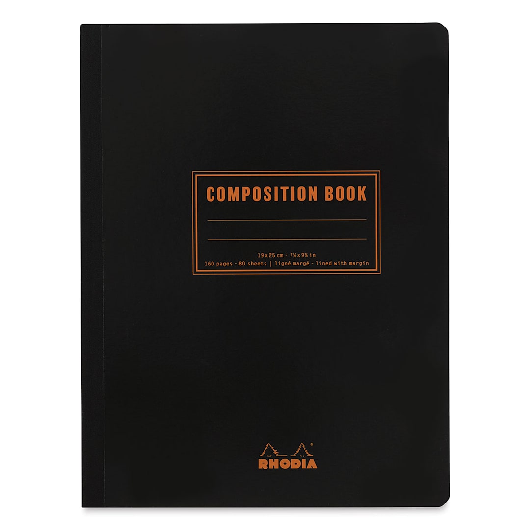 Open in modal - Rhodia Composition Book - Black, 9-7/8" x 7-1/2", 80 Sheets (front cover)