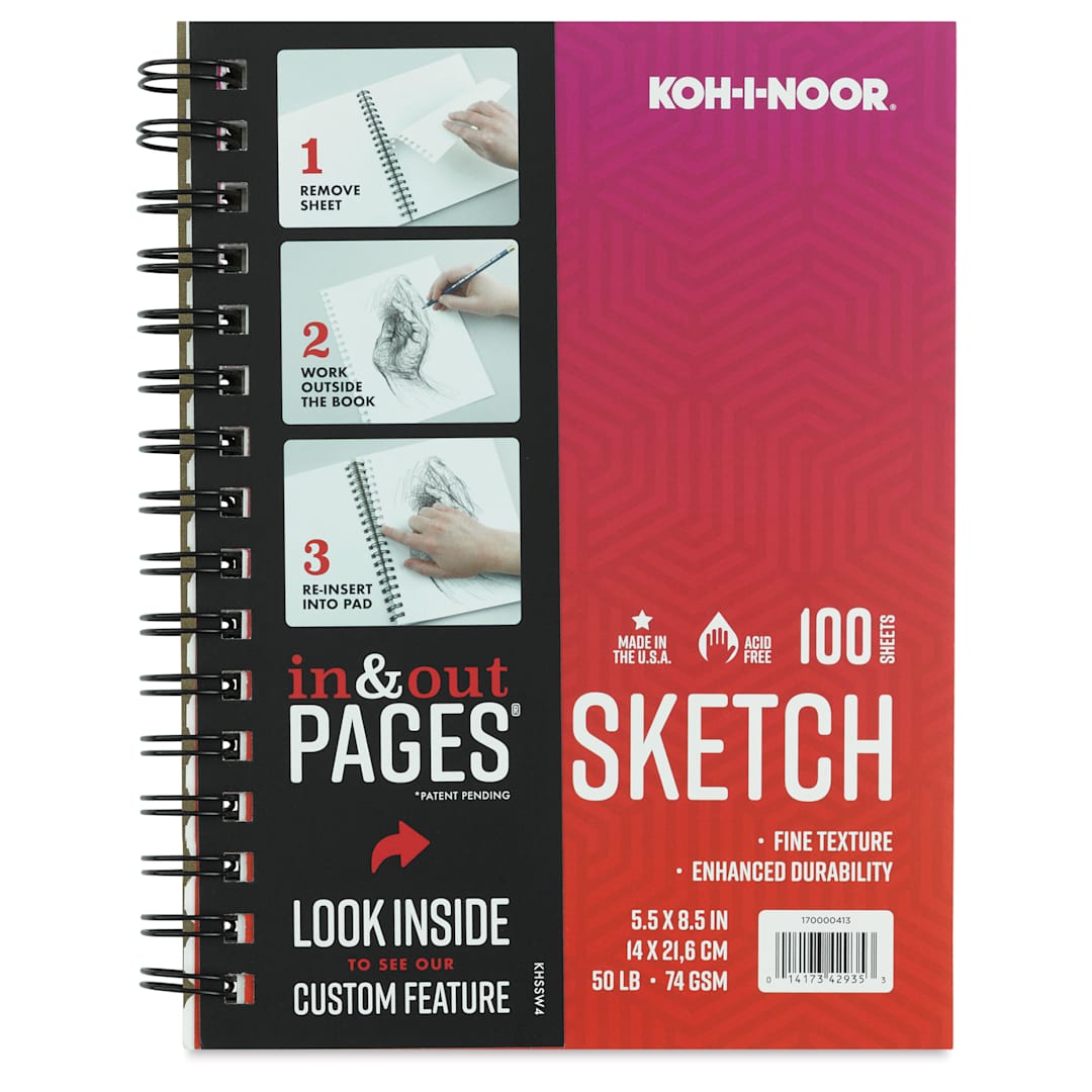 Open in modal - Koh-I-Noor Sketch Pad - 5-1/2" x 8-1/2", Wirebound, 100 Sheets, cover with In and Out pages label