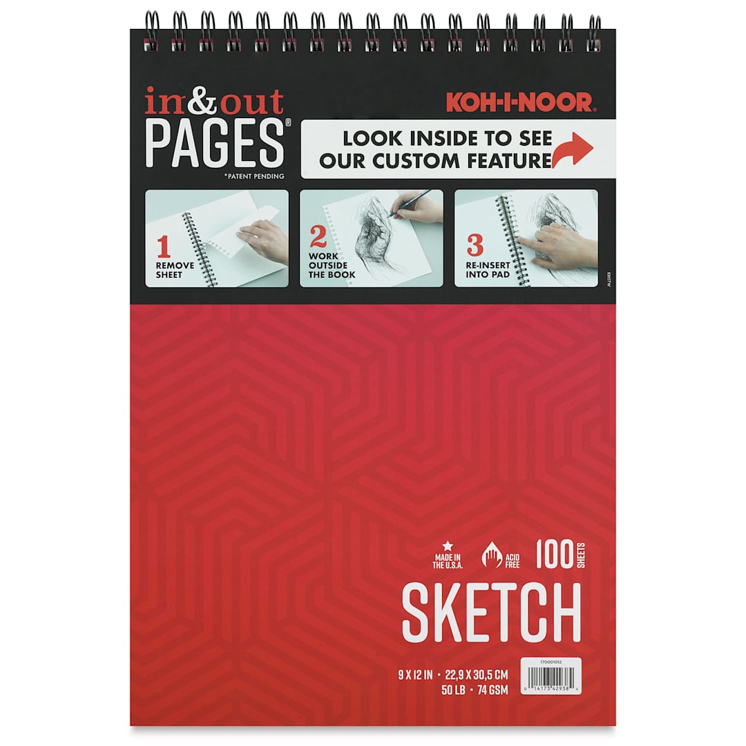 Open in modal - Koh-I-Noor Sketch Pad - 9" x 12", Wirebound, Top, 100 Sheets, cover with In and Out pages label