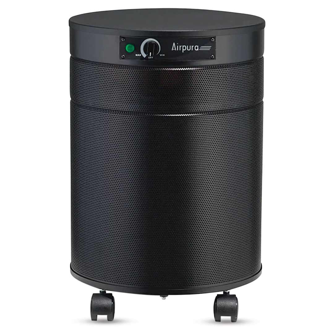Open in modal - Airpura R600 Air Purifier - Black, front view. 