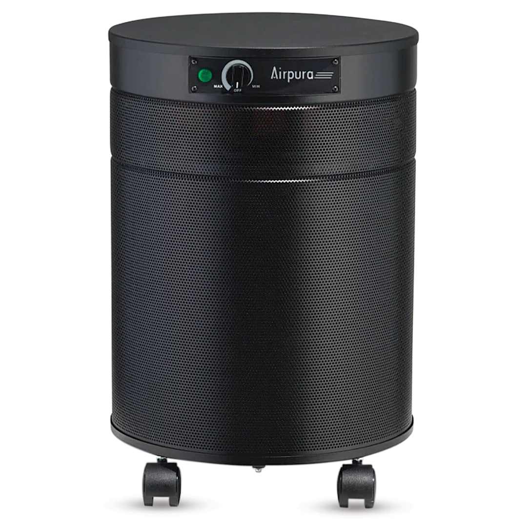 Open in modal - Airpura V600 Air Purifier - Black, front view.