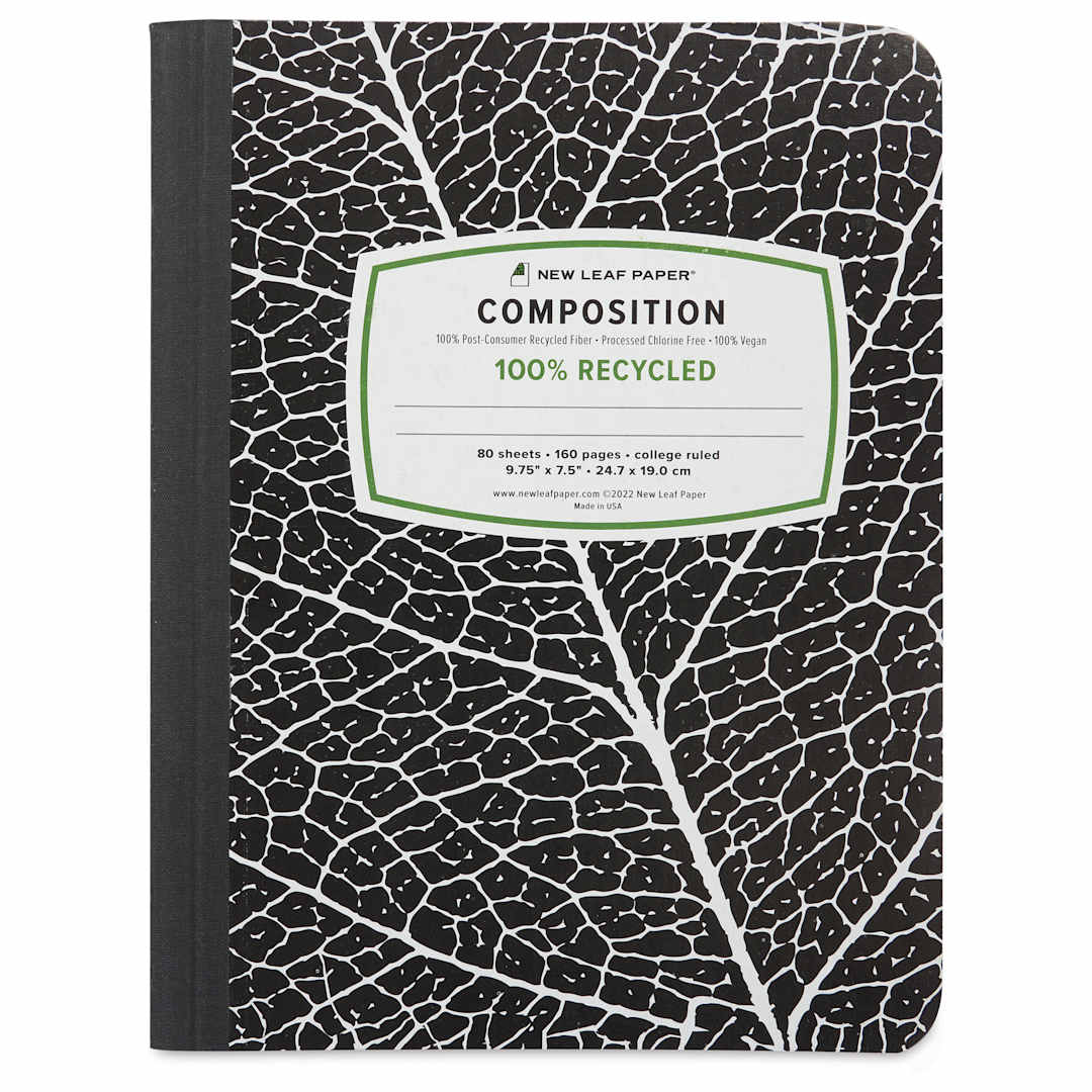 Open in modal - New Leaf Paper Composition Book - Black, Ruled, 9-3/4" x 7-1/2", front
