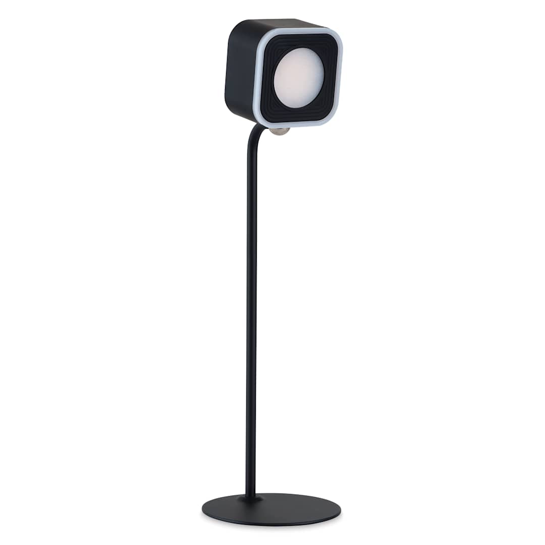 Open in modal - Hobbylight Cube 5-in-1 LED Table Lamp - Black, lamp stand with shade attached