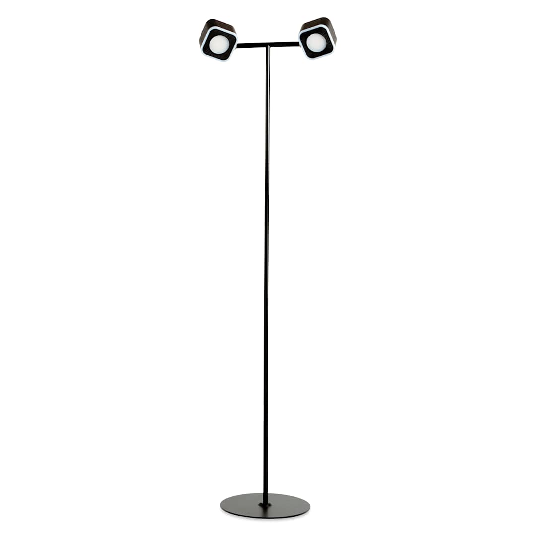 Open in modal - Hobbylight Cube 5-in-1 LED Floor Lamp - Black, two lamp shades attached to stand
