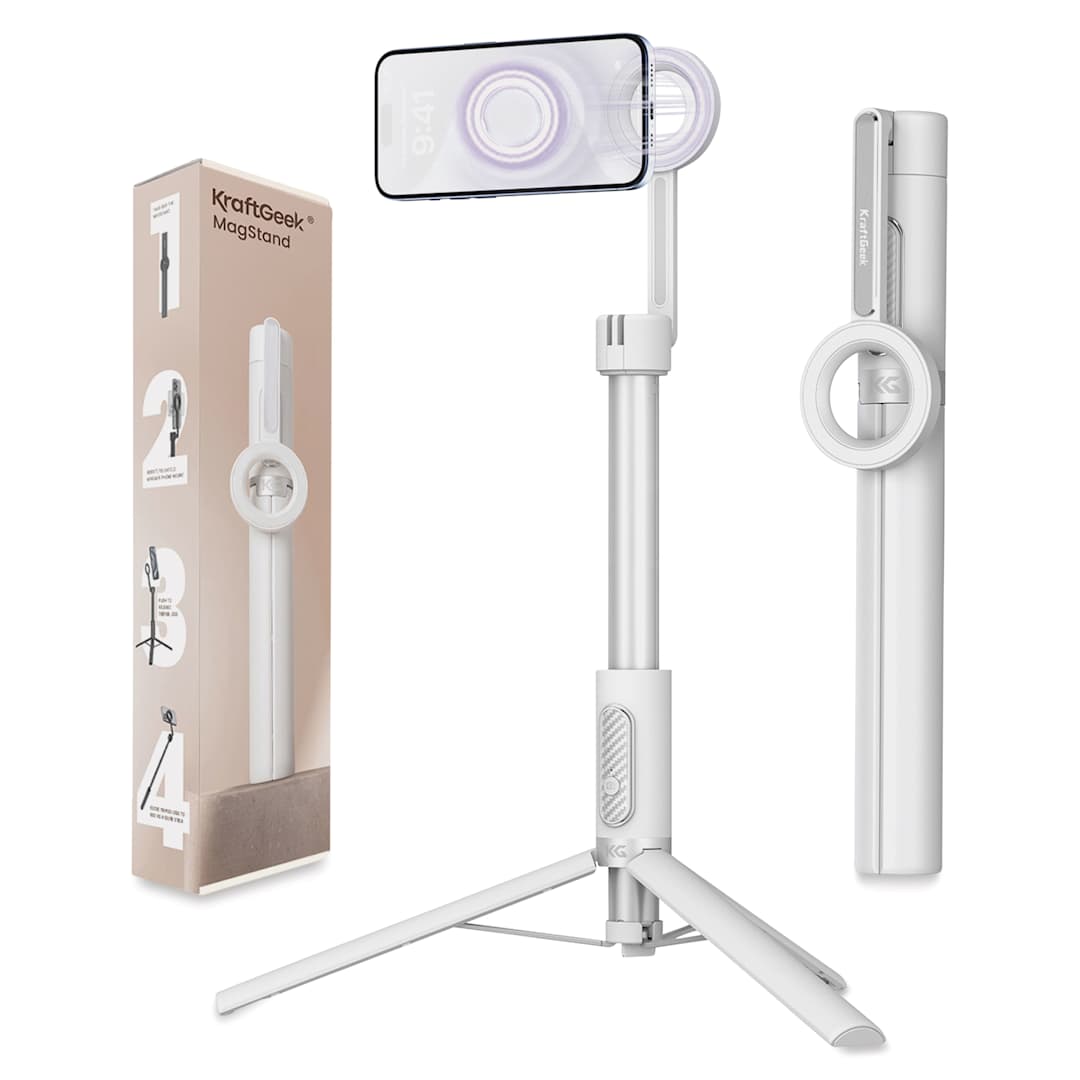 Open in modal - KraftGeek MagStand Magnetic Phone Tripod - White, compact and with a phone