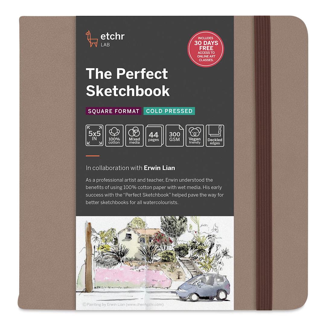 Open in modal - Etchr The Perfect Sketchbook with Deckle Edges - 5" x 5", Cold Press, 300 gsm