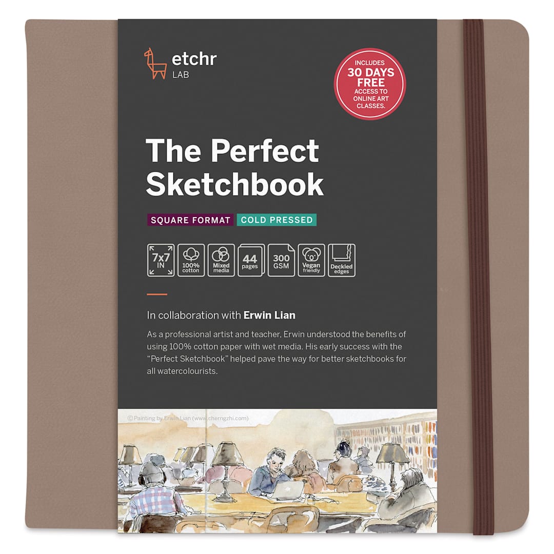 Open in modal - Etchr The Perfect Sketchbook with Deckle Edges - 7" x 7", Cold Press, 300 gsm