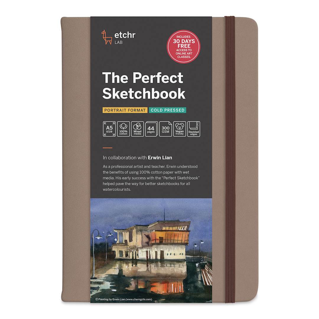 Open in modal - Etchr The Perfect Sketchbook with Deckle Edges - A5 Portrait, 5.8" x 8.3" Cold Press, 300 gsm