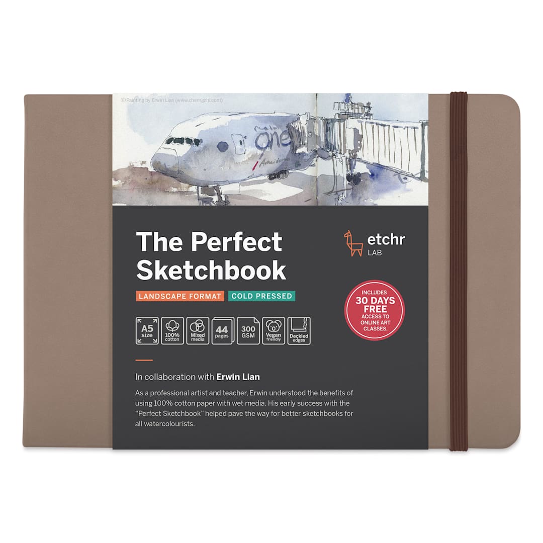 Open in modal - Etchr The Perfect Sketchbook with Deckle Edges - A5 Landscape, 5.8" x 8.3" Cold Press, 300 gsm