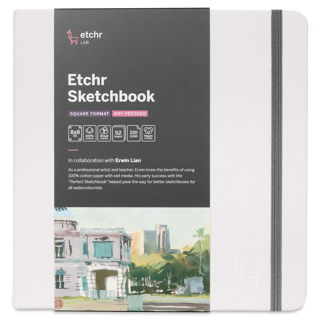 Open in modal - Etchr Mixed Media Hardbound Sketchbook - Hot Press, Square, 8" x 8", 100 lb, front