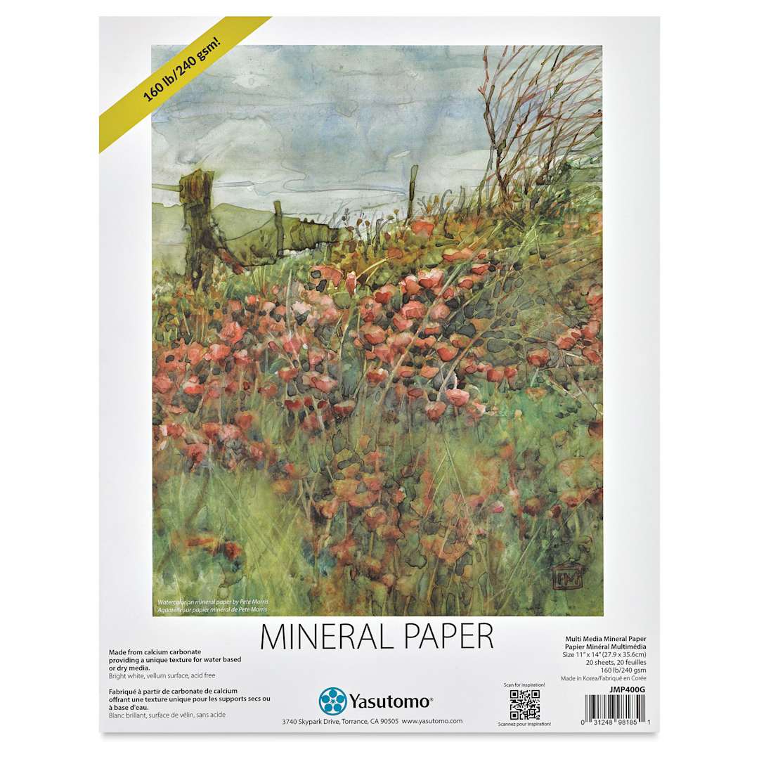 Open in modal - Yasutomo Heavyweight Mineral Paper - White, 11" x 14", Pkg of 20 Sheets front of packaging