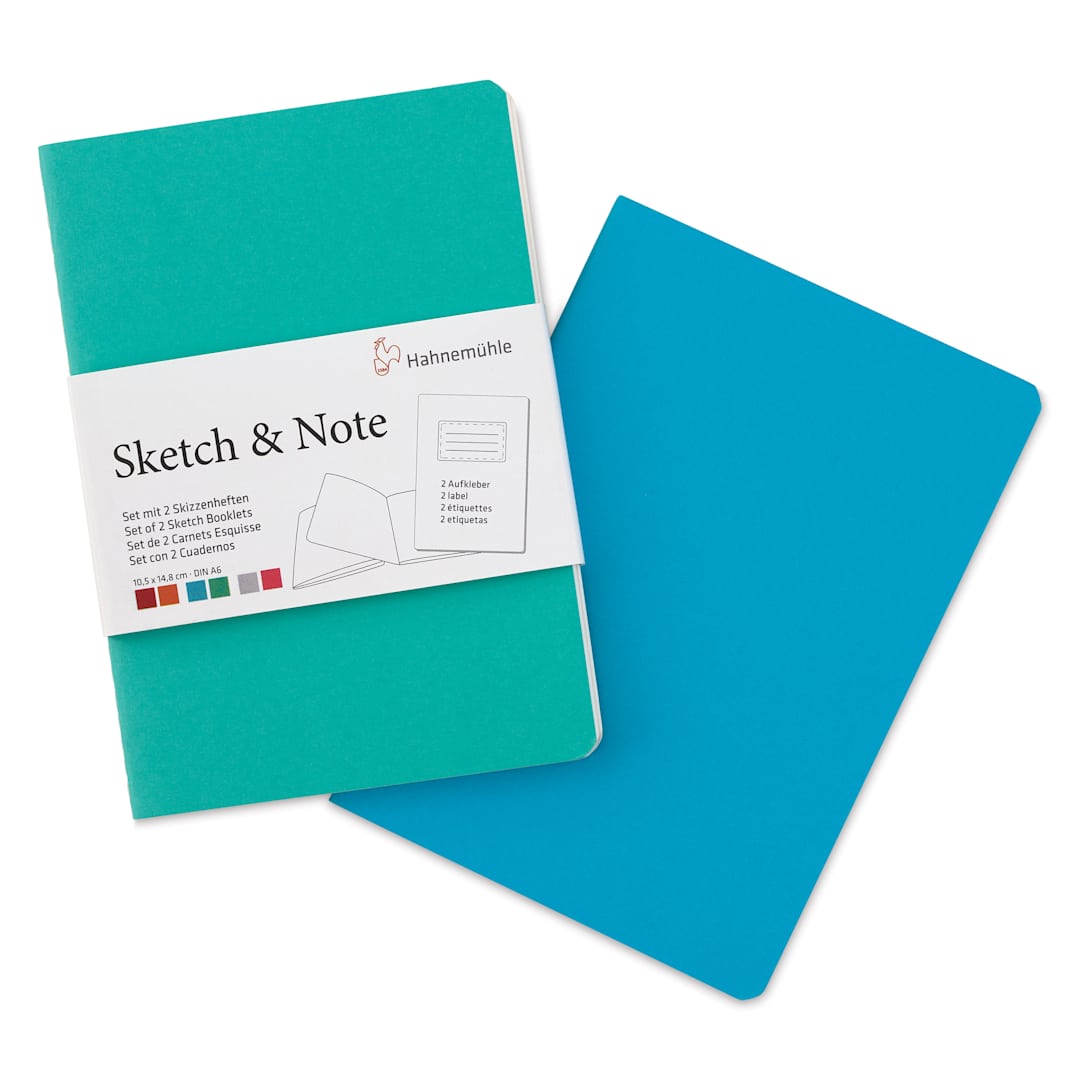 Open in modal - Hahnemühle Sketch and Note Booklets - Blue and Green, 4.13" x 5.83", Pkg of 2