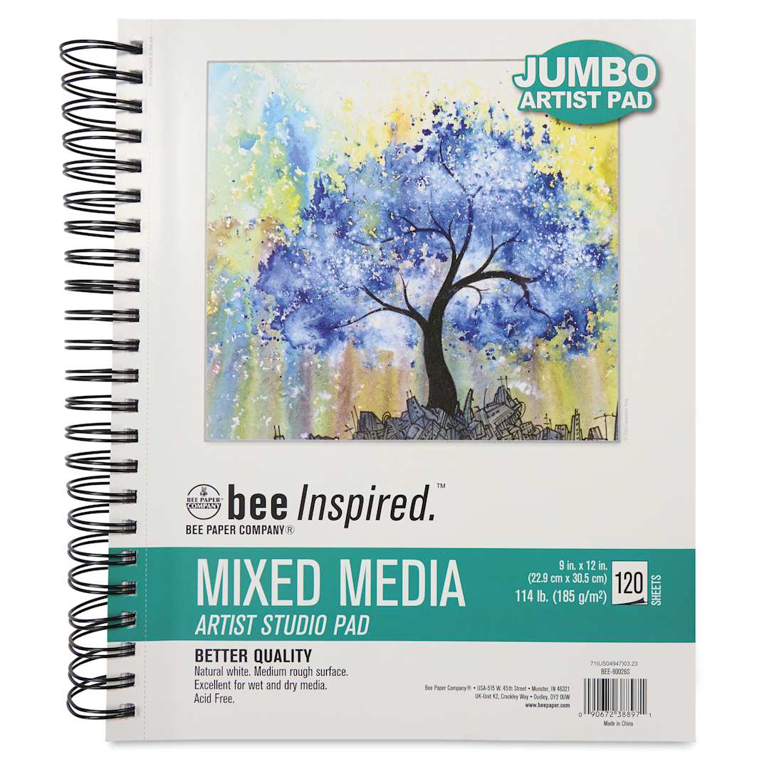 Open in modal - Bee Inspired Jumbo Mixed Media Pad - 9" x 12", Spiral Bound, 114 lb, front cover