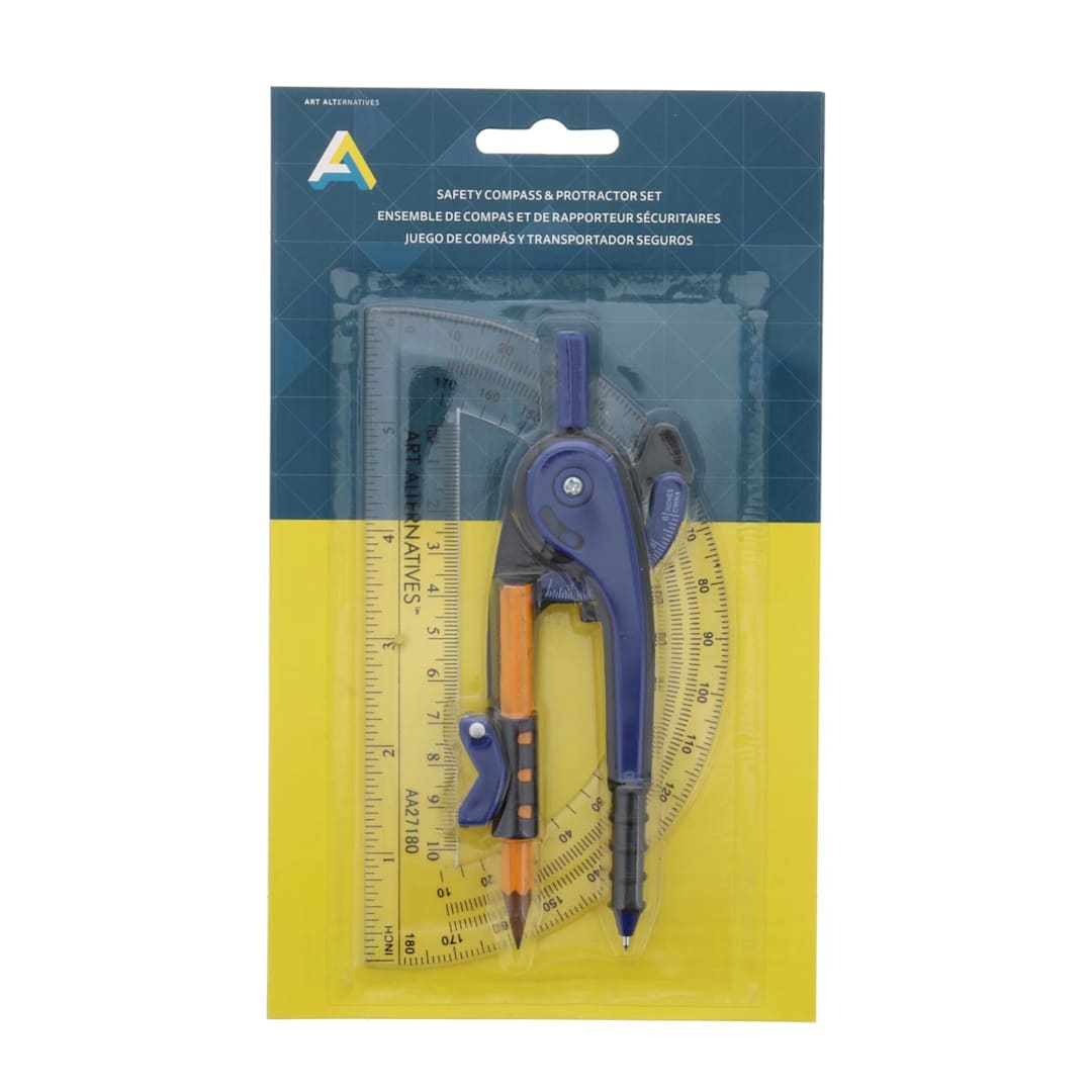 Open in modal - Art Alternatives Safety Compass & Protractor Set